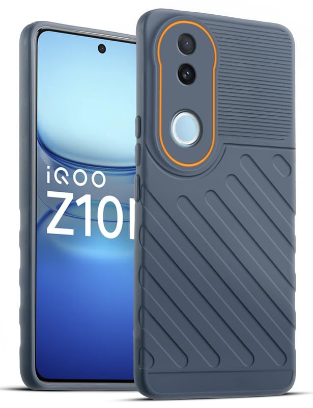 Lightweight and flexible silicone case for iQOO Z10R 5G with raised camera protection – Grey color