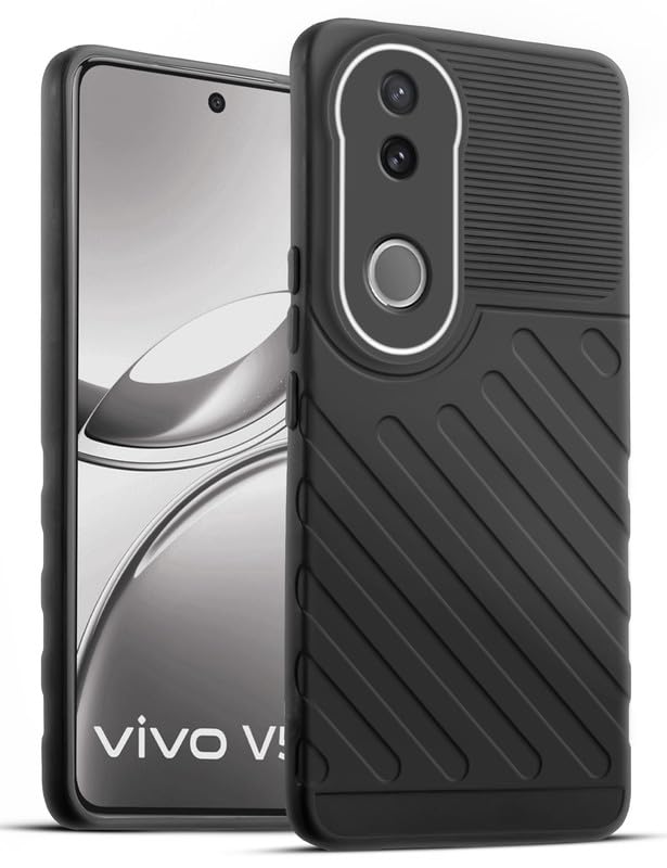 Lightweight and flexible silicone case for Vivo V50 5G with raised camera protection – Black color