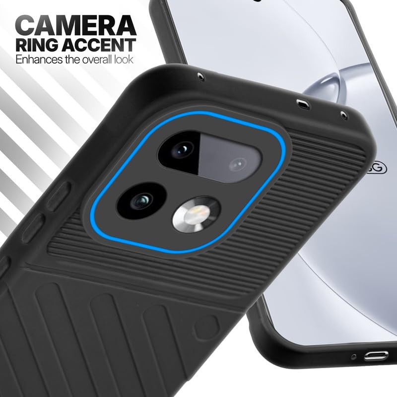 Realme 16 Pro Plus 5G Black silicone case with raised camera ring for extra lens protection and stylish look