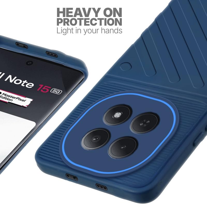 Silicone case for Redmi Note 15 5G with raised edges for screen and camera protection in blue