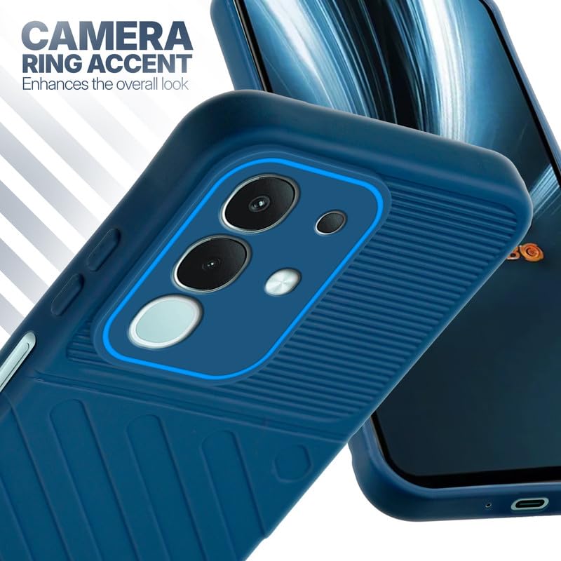 Vivo T4x 5G blue silicone case with raised camera ring for extra lens protection and stylish look