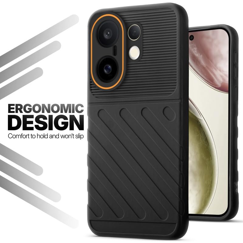 Soft silicone back cover for Vivo X200 FE 5G in Black with anti-slip grip and textured design