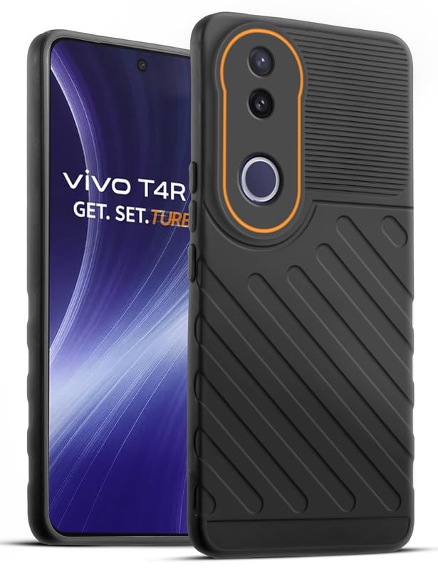 Lightweight and flexible silicone case for Vivo T4R 5G with raised camera protection – Black color