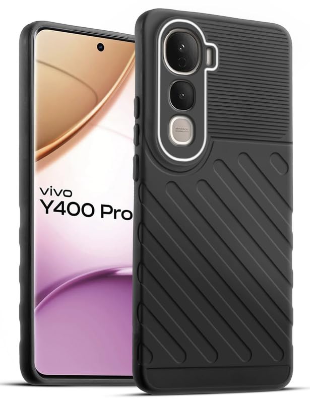 Soft silicone back cover for Vivo Y400 Pro 5G in Black with anti-slip grip and textured design