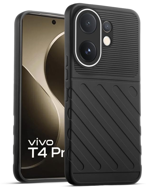 Lightweight and flexible silicone case for Vivo T4 Pro 5G with raised camera protection – Black color