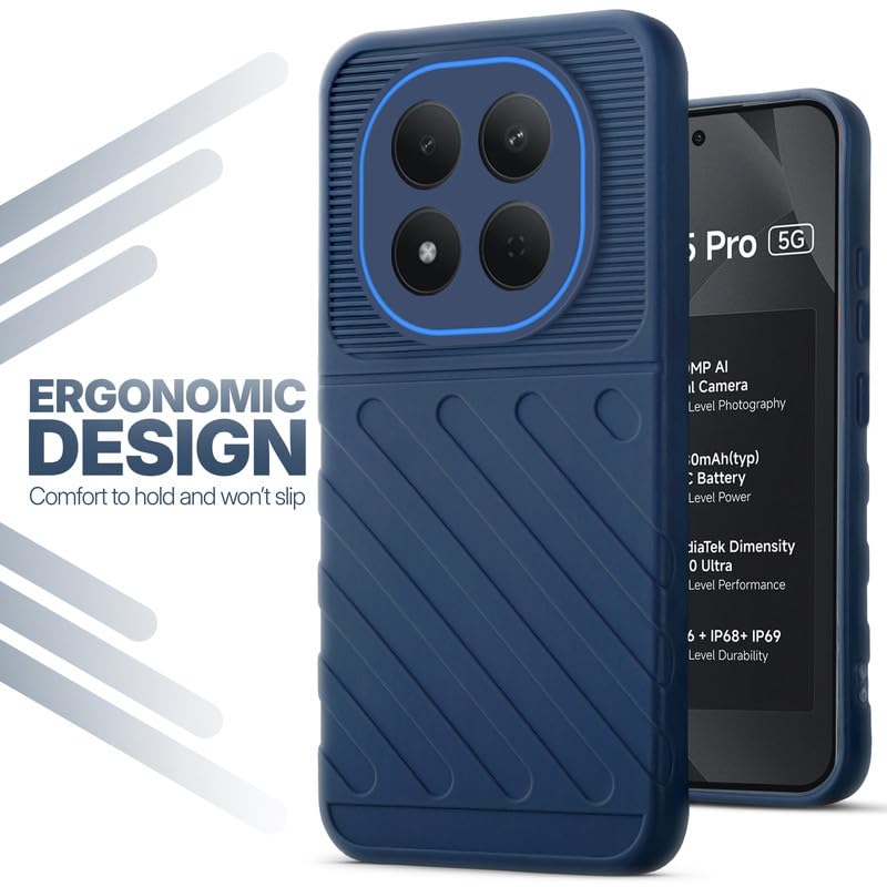Soft silicone back cover for Redmi Note 15 Pro 5G in blue with anti-slip grip and textured design