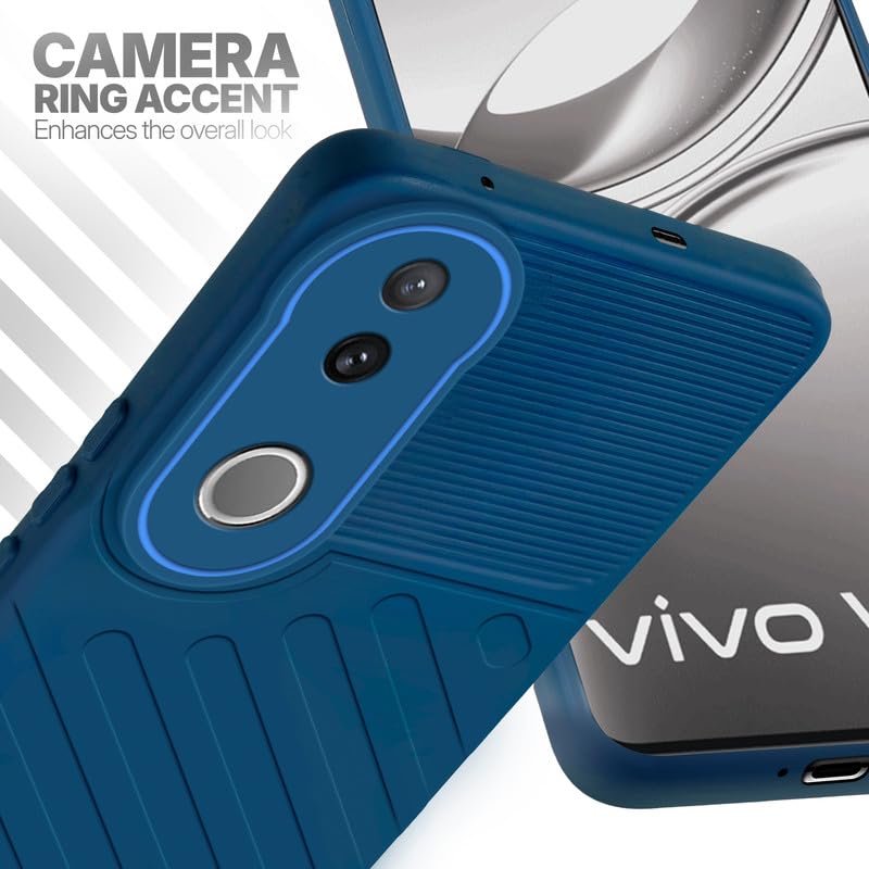Vivo V50 5G blue silicone case with raised camera ring for extra lens protection and stylish look