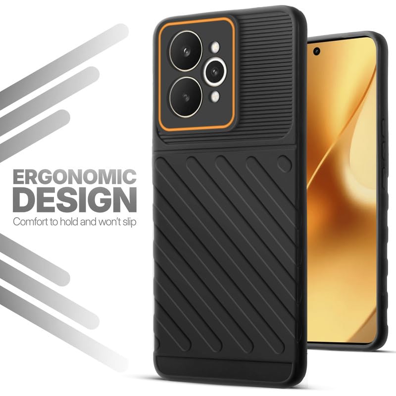 Soft silicone back cover for Realme 15 5G in Black with anti-slip grip and textured design