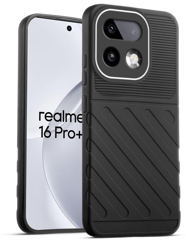 Lightweight and flexible silicone case for Realme 16 Pro Plus 5G with raised camera protection – Black color