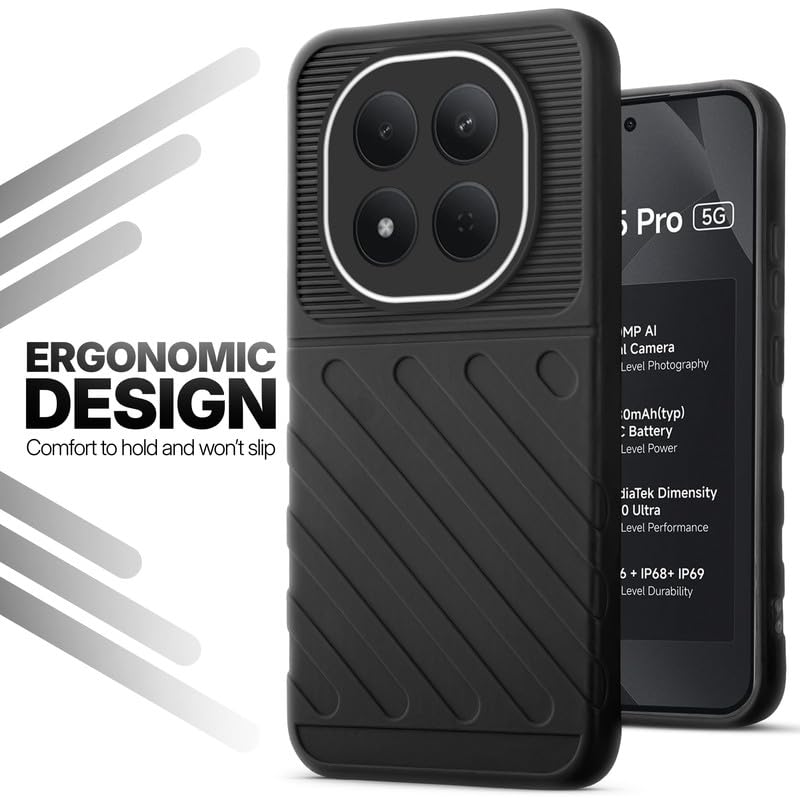 Soft silicone back cover for Redmi Note 15 Pro 5G in Black with anti-slip grip and textured design