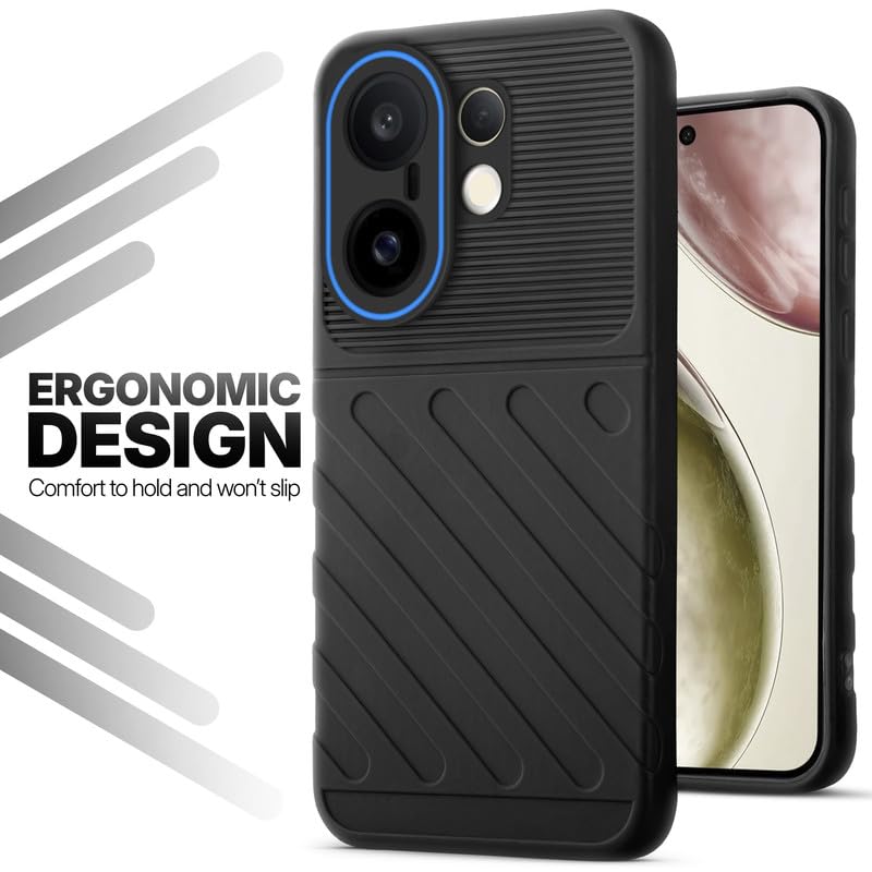 Soft silicone back cover for Vivo X200 FE 5G in Black with anti-slip grip and textured design