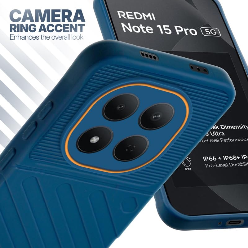 Redmi Note 15 Pro 5G blue silicone case with raised camera ring for extra lens protection and stylish look