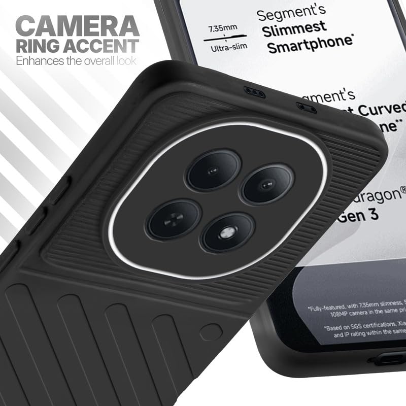Redmi Note 15 5G Black silicone case with raised camera ring for extra lens protection and stylish look