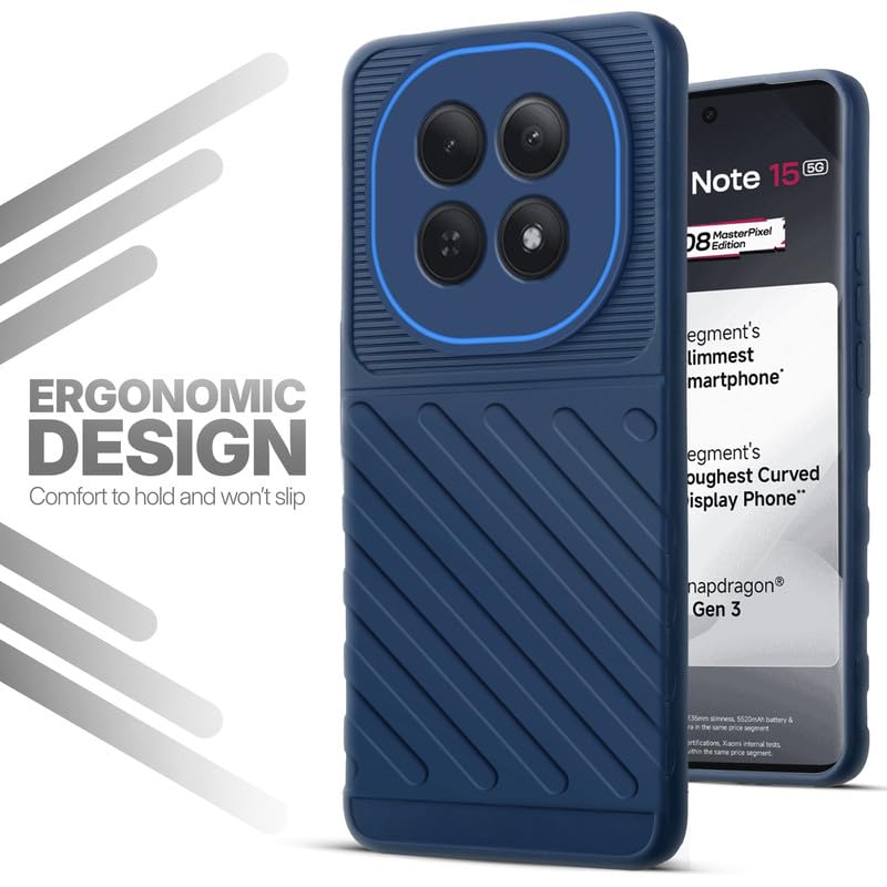 Soft silicone back cover for Redmi Note 15 5G in blue with anti-slip grip and textured design