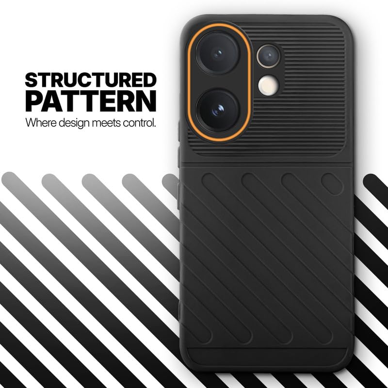 Textured soft silicone back cover for Vivo V60 5G, Black finish with comfortable anti-slip grip