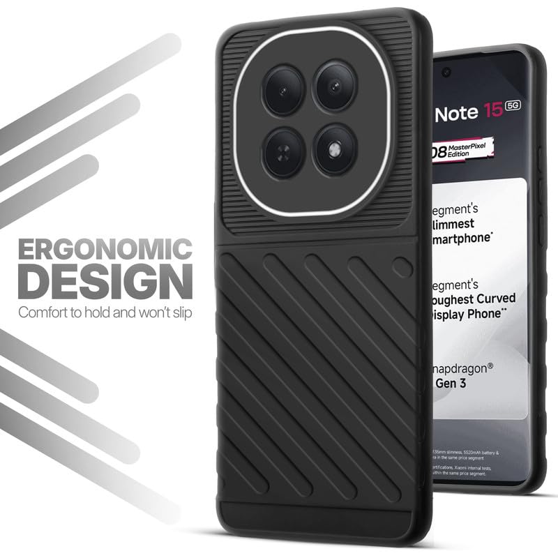 Soft silicone back cover for Redmi Note 15 5G in Black with anti-slip grip and textured design