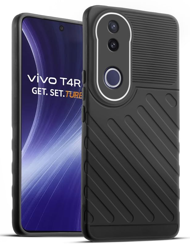 Lightweight and flexible silicone case for Vivo T4R 5G with raised camera protection – Black color