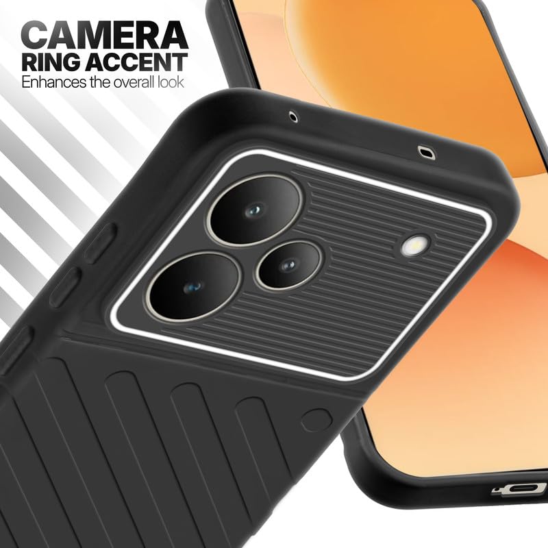 Realme P4 5G Black silicone case with raised camera ring for extra lens protection and stylish look