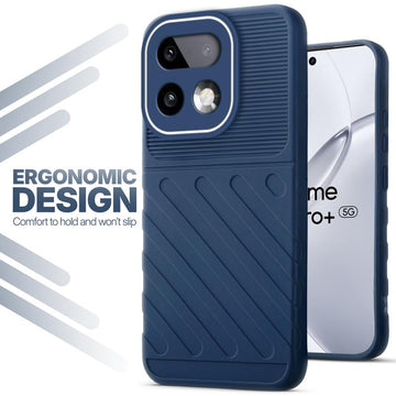 Soft silicone back cover for Realme 16 Pro Plus 5G in blue with anti-slip grip and textured design