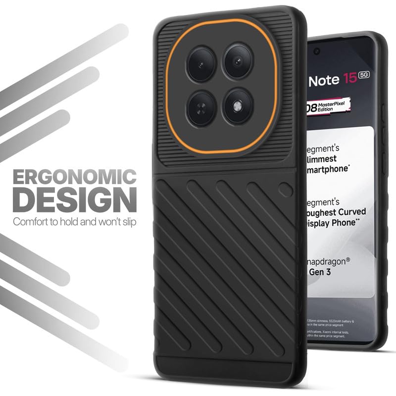 Soft silicone back cover for Redmi Note 15 5G in Black with anti-slip grip and textured design