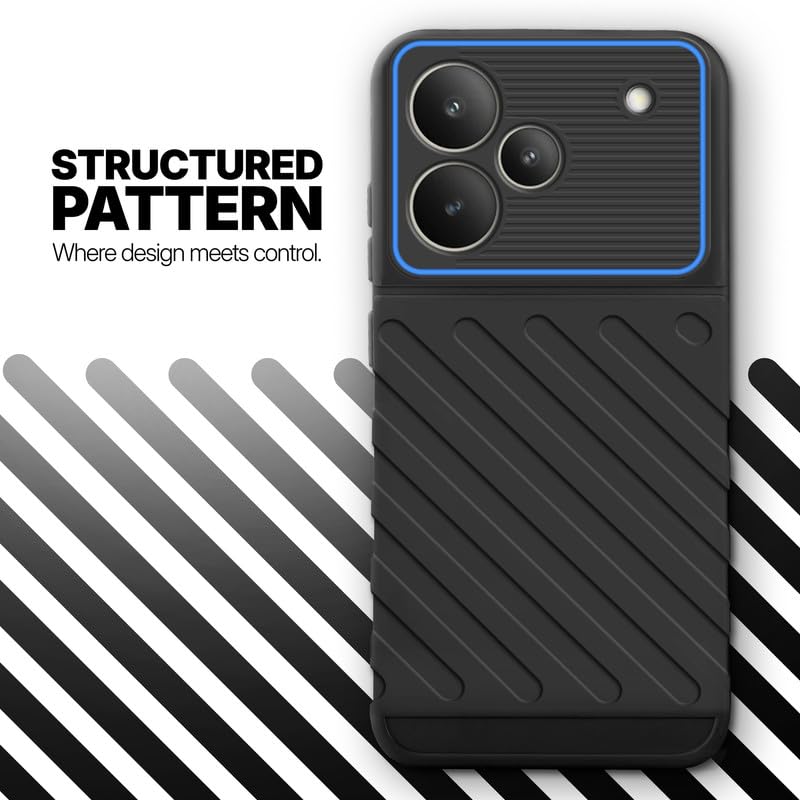 Textured soft silicone back cover for Realme P4 5G, Black finish with comfortable anti-slip grip