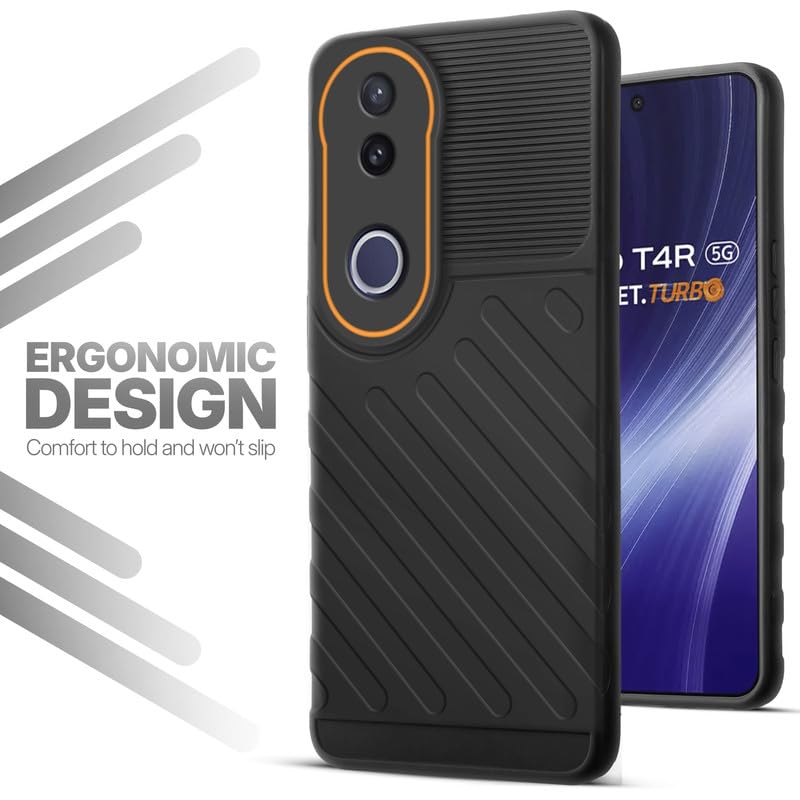 Soft silicone back cover for Vivo T4R 5G in Black with anti-slip grip and textured design