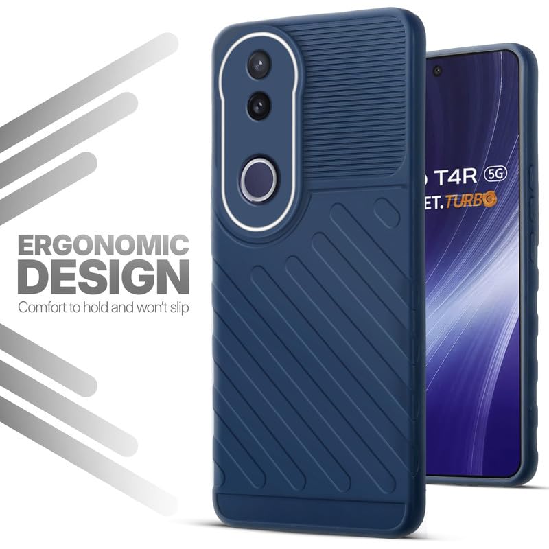 Soft silicone back cover for Vivo T4R 5G in blue with anti-slip grip and textured design