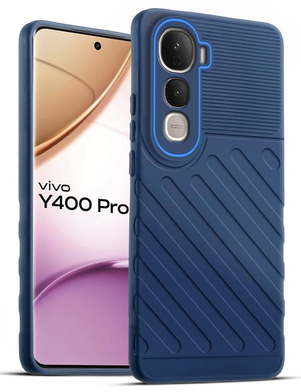 Soft silicone back cover for Vivo Y400 Pro 5G in blue with anti-slip grip and textured design