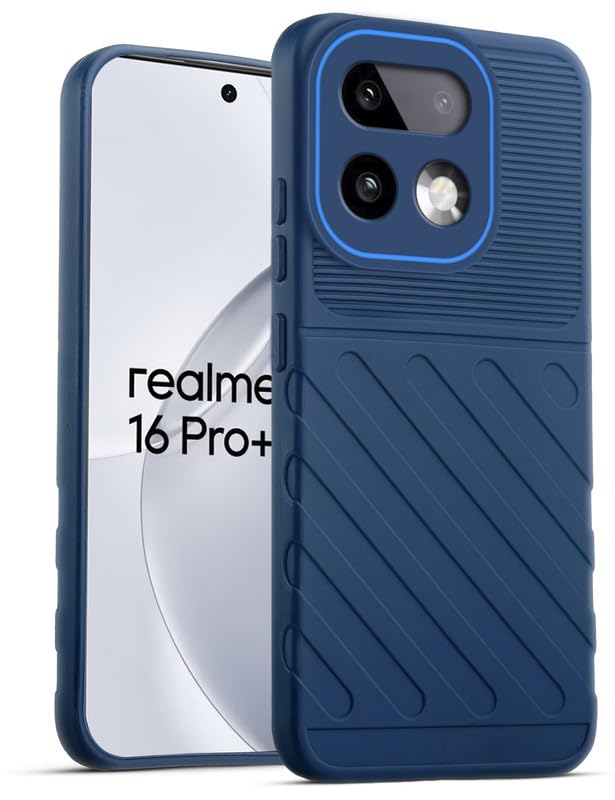 Lightweight and flexible silicone case for Realme 16 Pro Plus 5G with raised camera protection – blue color