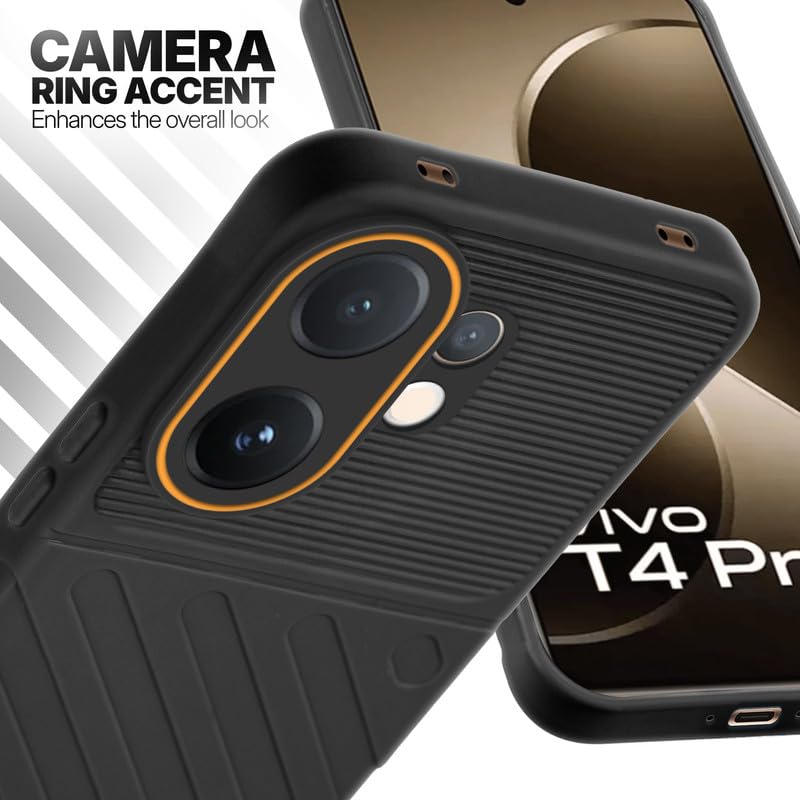 Vivo T4 Pro 5G Black silicone case with raised camera ring for extra lens protection and stylish look