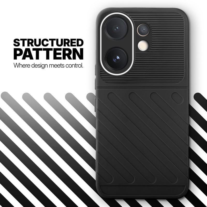 Textured soft silicone back cover for Vivo V60 5G, Black finish with comfortable anti-slip grip