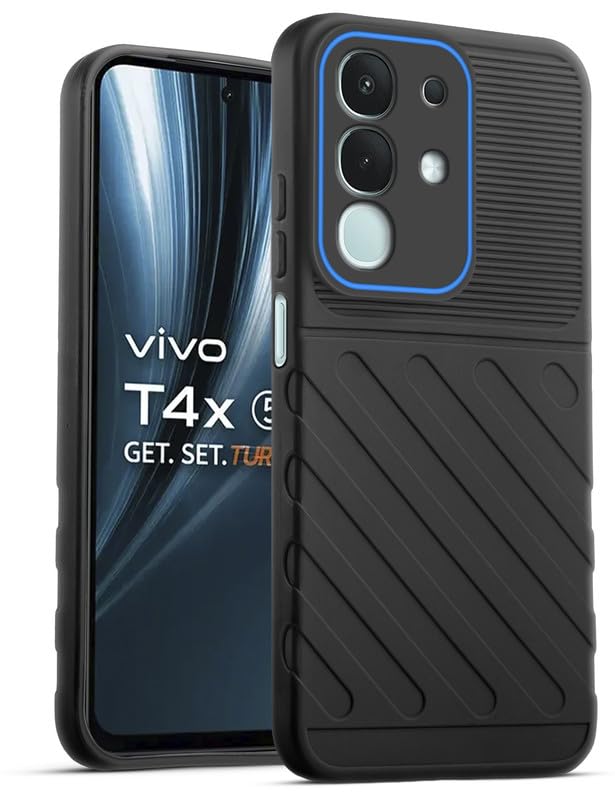 Lightweight and flexible silicone case for Vivo T4x 5G with raised camera protection – Black color