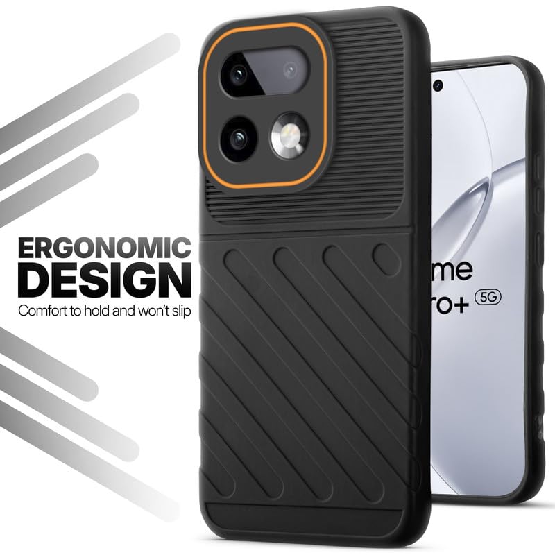 Soft silicone back cover for Realme 16 Pro Plus 5G in Black with anti-slip grip and textured design