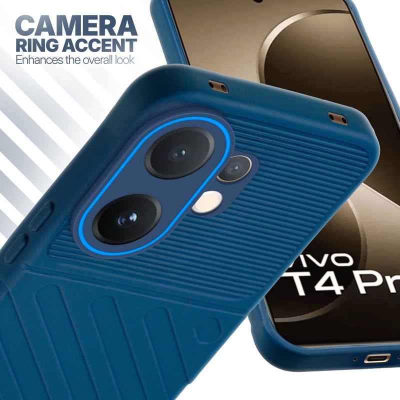 Vivo T4 Pro 5G blue silicone case with raised camera ring for extra lens protection and stylish look