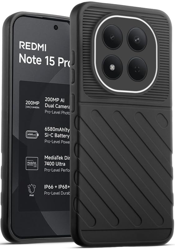Lightweight and flexible silicone case for Redmi Note 15 Pro 5G with raised camera protection – Black color