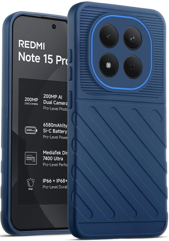 Lightweight and flexible silicone case for Redmi Note 15 Pro 5G with raised camera protection – blue color