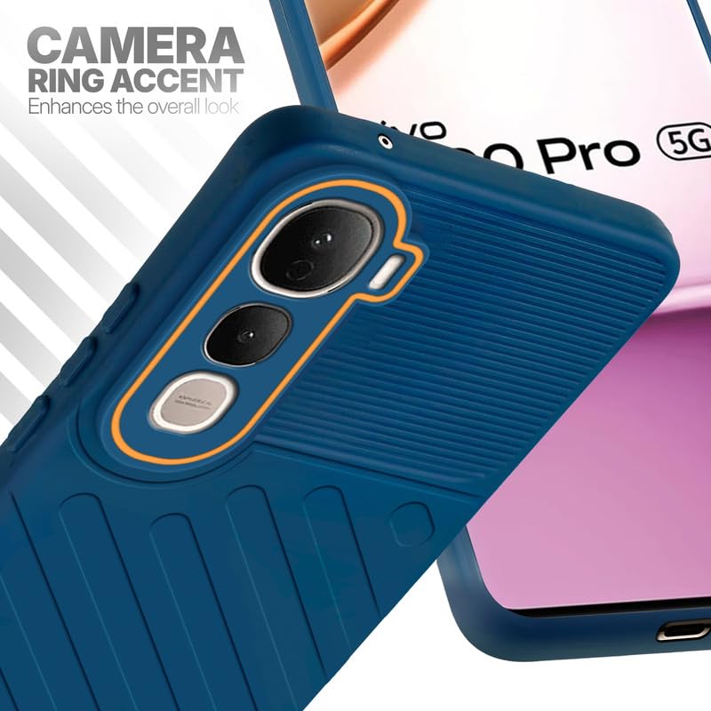 Vivo Y400 Pro 5G blue silicone case with raised camera ring for extra lens protection and stylish look