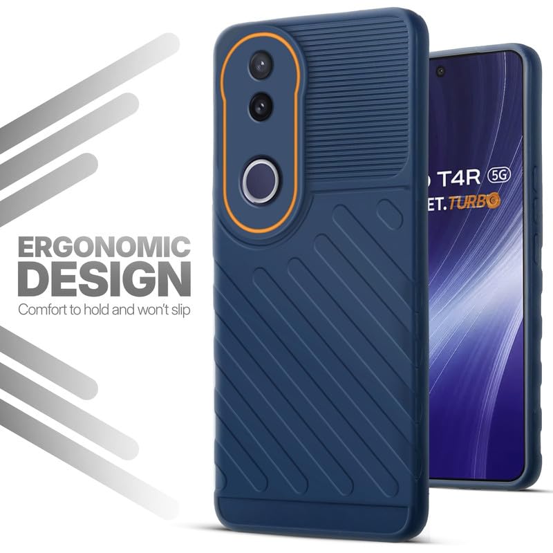 Soft silicone back cover for Vivo T4R 5G in blue with anti-slip grip and textured design