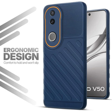 Soft silicone back cover for Vivo V50 5G in blue with anti-slip grip and textured design