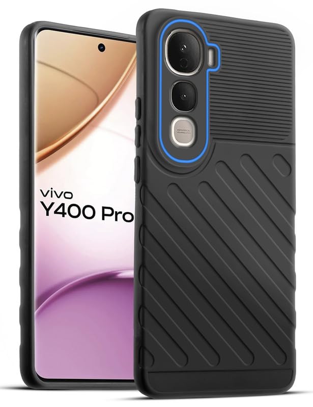 Soft silicone back cover for Vivo Y400 Pro 5G in Black with anti-slip grip and textured design