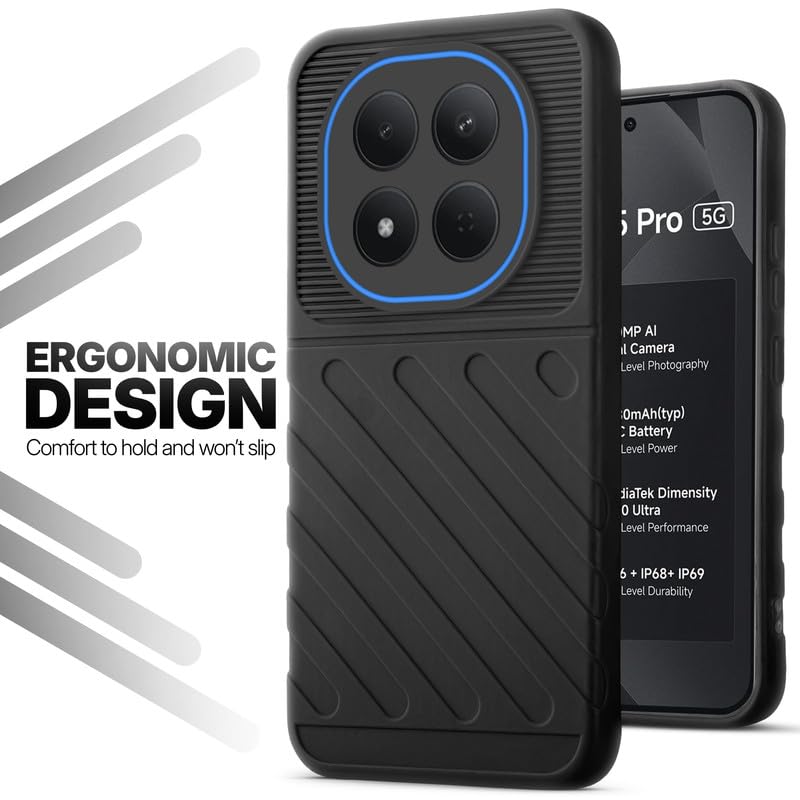 Soft silicone back cover for Redmi Note 15 Pro 5G in Black with anti-slip grip and textured design