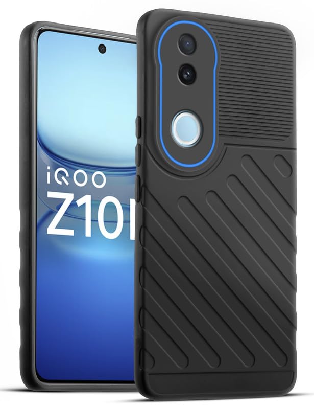 Lightweight and flexible silicone case for iQOO Z10R 5G with raised camera protection – Black color