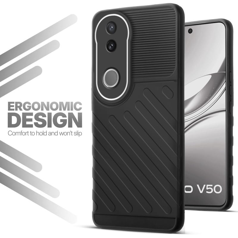 Soft silicone back cover for Vivo V50 5G in Black with anti-slip grip and textured design