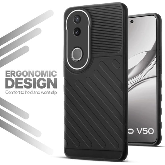 Soft silicone back cover for Vivo V50 5G in Black with anti-slip grip and textured design