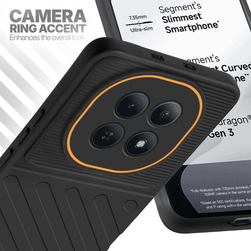 Redmi Note 15 5G Black silicone case with raised camera ring for extra lens protection and stylish look
