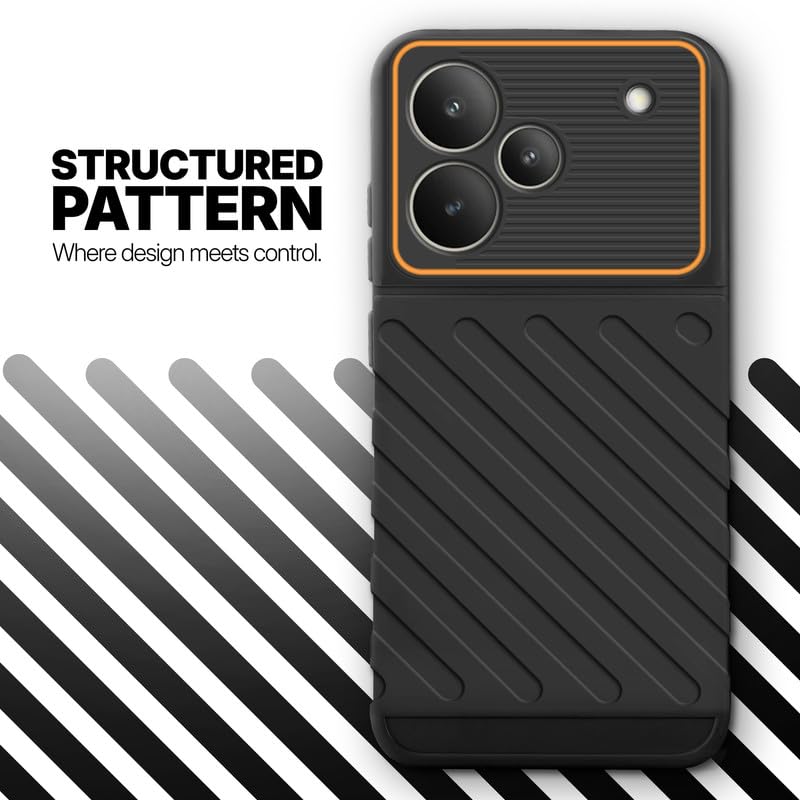 Textured soft silicone back cover for Realme P4 5G, Black finish with comfortable anti-slip grip