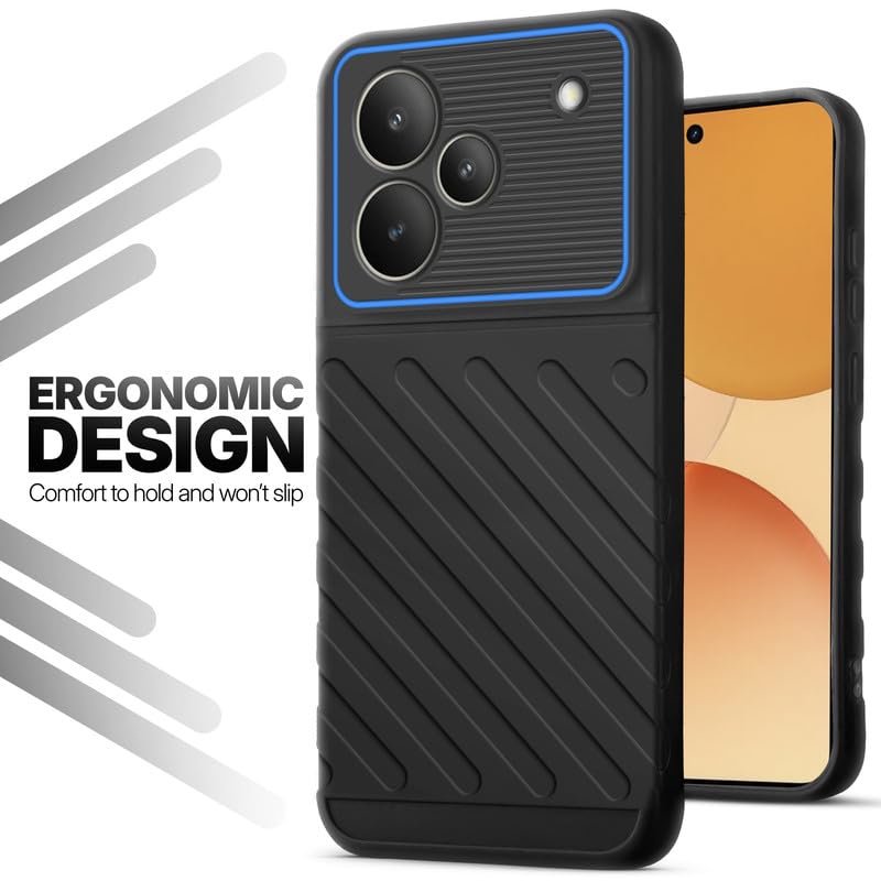 Soft silicone back cover for Realme P4 5G in Black with anti-slip grip and textured design