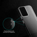 Close-up view of transparent case showing precise button cutouts and responsive side button coverage for Motorola Moto G05