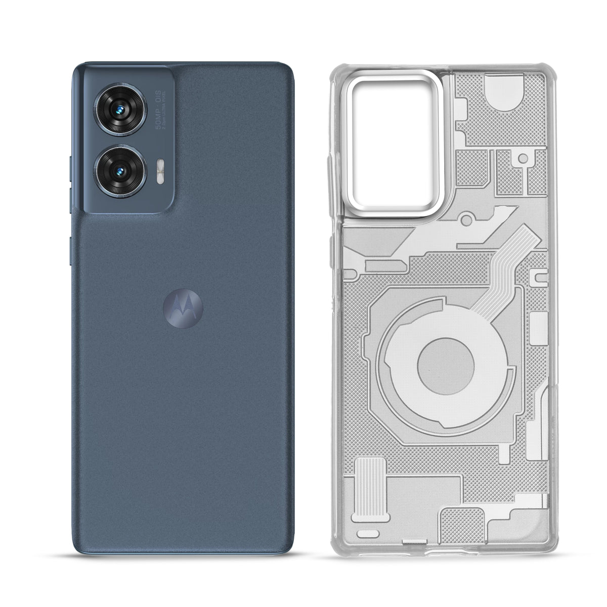 Soft Transparent Frosted Matte Silicone TPU With Silver Ring Camera Protection Back Cover for Motorola Edge 50 Fusion