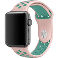 Silicone Apple Watch strap in Red and Black, size 42mm, showing Strap closure and side angle view